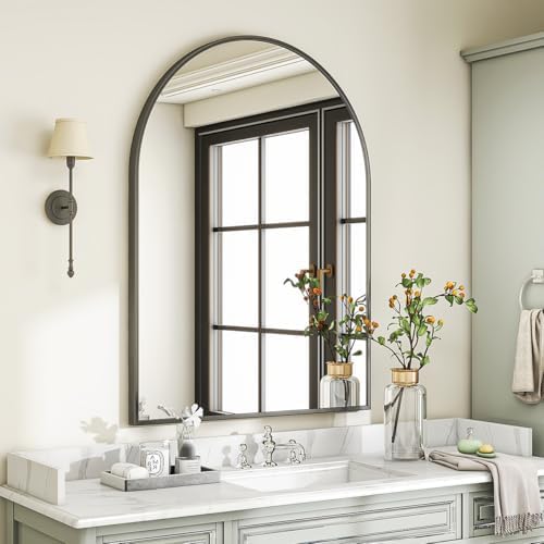 VooBang Large Arched Wall Mirror, 36 x 48 inch Arch Bathroom Mirror Black