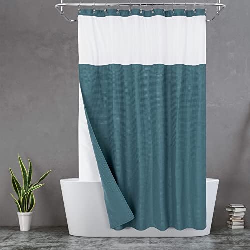 N&Y HOME Waffle Weave Shower Curtain with Snap-in Liner Set 71x72, Teal