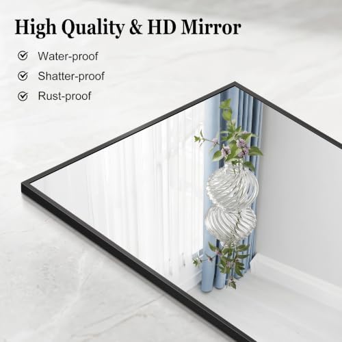 DESBING Black Bathroom Mirror for Wall, 30x36 Inch Rectangle Mirrors with Metal Frame, Modern Vanity Wall Mirror Decor for Entryway Hangs, Bathroom Living Room Horizontal or Vertical