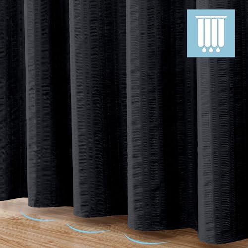 Aiyufeng Moga Black Shower Curtain 84 Inches Long, 3D Embossed Textured Fabric Shower Curtain for Bathroom - Soft Cloth & Hotel Spa Luxury, Machine Washable, 72X84, Black