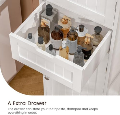 Iwell 66.9" Tall Bathroom Cabinet, Storage Cabinet with 2 Doors & 1 Drawer, Bathroom Storage Cabinets with Adjustable Shelves, for Living Room, Entryway, Home Office, White