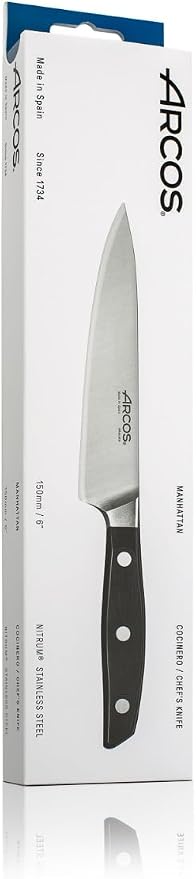 Arcos Forged Chef Knife 6 Inch Stainless Steel. Professional Kitchen Knife for Cooking. Ergonomic Polyoxymethylene Handle and 150 mm Blade. Series Manhattan. Color Black