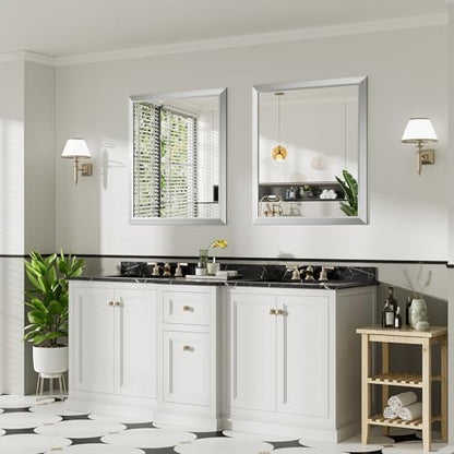 Briivue Bathroom Wall Mirror, Silver Brushed Nickel Metal Frame, 36x32 Inch