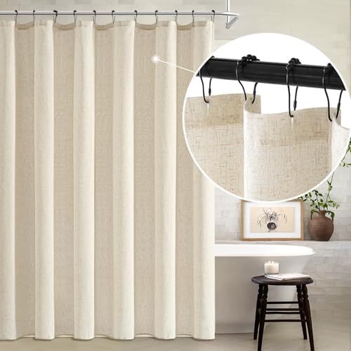 MIULEE Linen Buttonhole Fabric Shower Curtain Natural 72*72" 12 Metal Hooks