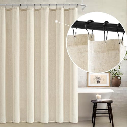 MIULEE Linen Buttonhole Fabric Shower Curtain Natural 72*72" 12 Metal Hooks