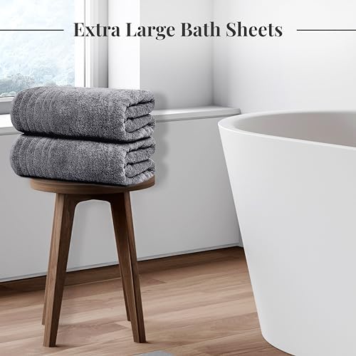Tens Towels 2 Piece Extra Large Bath Sheets 35 x 70 Inches, Dark Grey