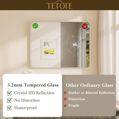 TETOTE Brushed Nickel Mirror 28 x 36 Inch for Bathroom Over Sink Metal Framed Mirror Modern Farmhouse for Living Room Entryway(Horizontal/Vertical)