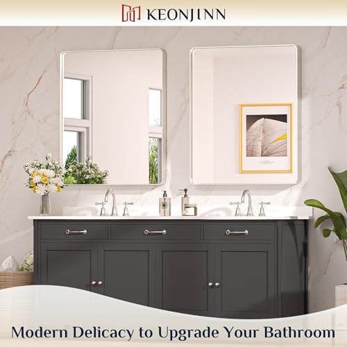 Keonjinn 30 x 36 Inch Brushed Nickel Bathroom Mirrors for Over Sink