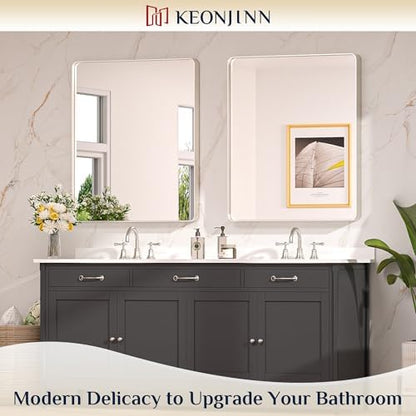Keonjinn 30 x 36 Inch Brushed Nickel Bathroom Mirrors for Over Sink