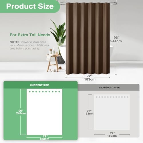 Dynamene Extra Long Waffle Shower Curtain 256 GSM Fabric 72x96 Brown