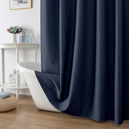 OWENIE Navy Blue Shower Curtain or Bathroom 72x72 Inch, 3D Embossed Textured Waffle Fabric Shower Curtains, Soft Hotel Farmhouse Style, Water Repellent, Machine Washable, Navy Blue, 72" W x 72" L