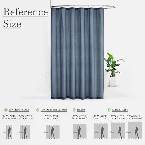 KGORGE Linen Fabric Shower Curtain Sets for Bathroom-Button Hole Waterproof Lightweight Washable Privacy Shower Curtains for Bathtub with 12 Metal Hooks, W72 x L84 inches, Navy Blue, 1 Panel