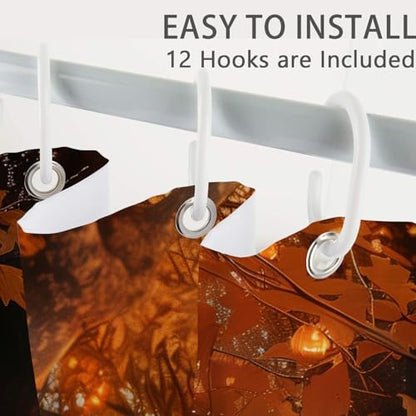 Fall Pumpkins Shower Curtain，Halloween Autumn Thanksgiving Harvest Forest Rural Trail Bathroom Decor，72 x 84 Inch Polyester Fabric Waterproof Bathroom Curtain with Hooks