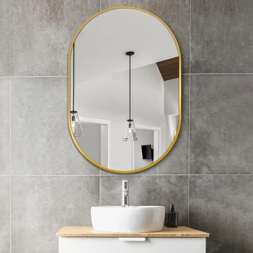 Delma 36x24 Gold Oval Bathroom Mirror for Over Sink, Aluminum Frame