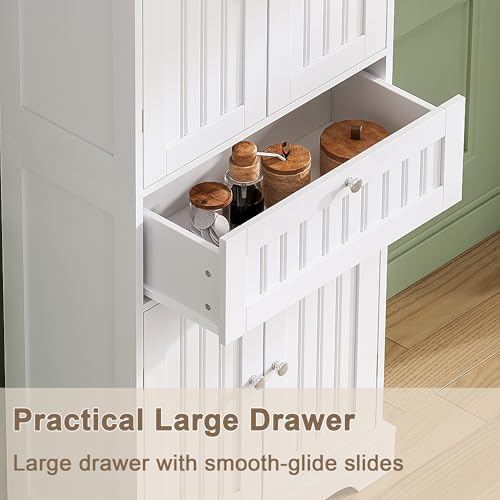 ChooChoo 51" H Bathroom Floor Cabinet with Drawer and Adjustable Shelves