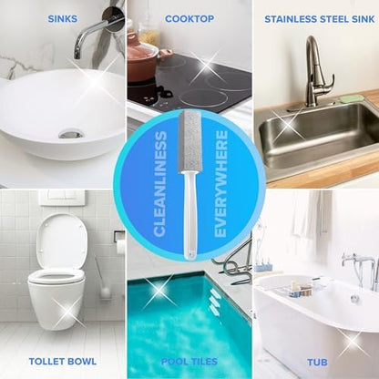 DISIWENE Pumice Cleaning Stone with Handle Toilet Bowl Cleaner Hard Water Ring Remover for Bath/Pool/Kitchen/Household Cleaning (2, 2 Pack with Extra Long Handle)