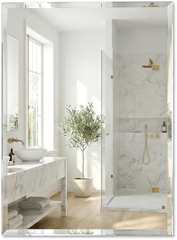 24"x36" Frameless Beveled Rectangular Bathroom Mirror for Over Sink