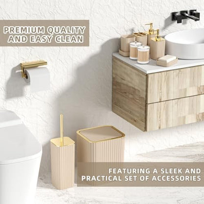 XLHOMO Bathroom Accessories Set - Gorgeous Bathroom Set, 10PC Beige Bathroom Accessory Set, Toilet Brush, Trash Can & Soap Dispenser