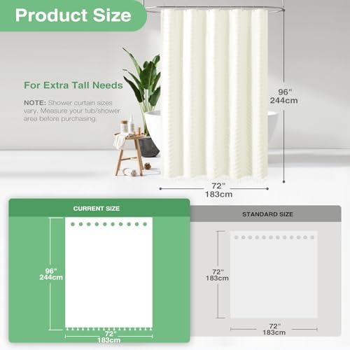 Dynamene Extra Long Boho Shower Curtain Tufted Chevron 72"x96" Cream