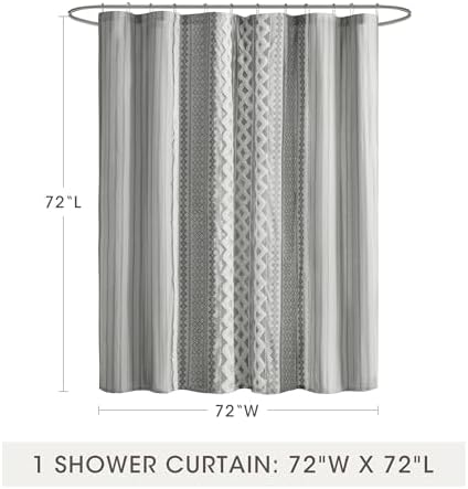INK+IVY Imani Tufted Chenille 100% Cotton Shower Curtains Machine Washable, Modern Home Bathroom Décor Bathtub Privacy Screen, 72" x 72", Grey | Machine Washable, Boho Tufted Chenille Modern Home Bathroom Decor, Bathtub Privacy Screen, OEKO-TEX Certified