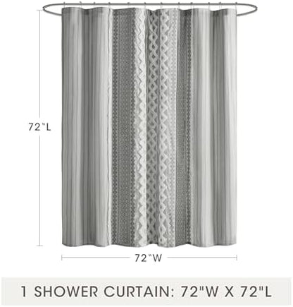 INK+IVY Imani Tufted Chenille 100% Cotton Shower Curtains Machine Washable, Modern Home Bathroom Décor Bathtub Privacy Screen, 72" x 72", Grey | Machine Washable, Boho Tufted Chenille Modern Home Bathroom Decor, Bathtub Privacy Screen, OEKO-TEX Certified