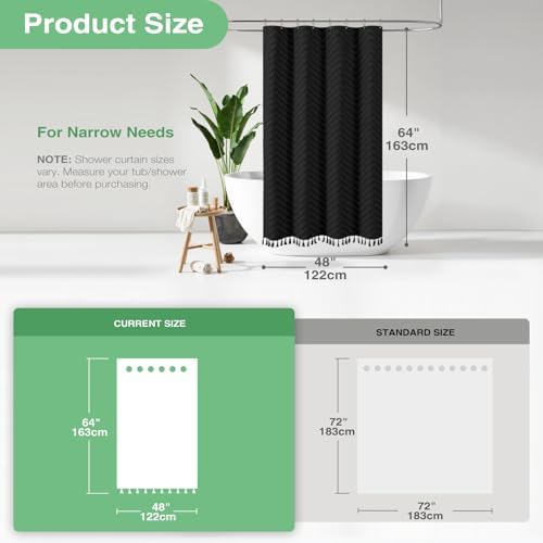 Dynamene Stall Boho Farmhouse Shower Curtain Tufted Chevron 48"x64" Black