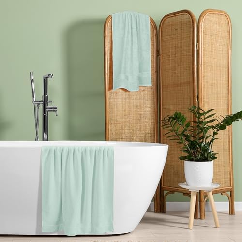 Belizzi Home Cotton 2 Pack Oversized Bath Towel Set 28x55 inches, Large Bath Towels, Ultra Absorbant Compact Quickdry & Lightweight Towel, Ideal for Gym Travel Camp Pool - Sea Green