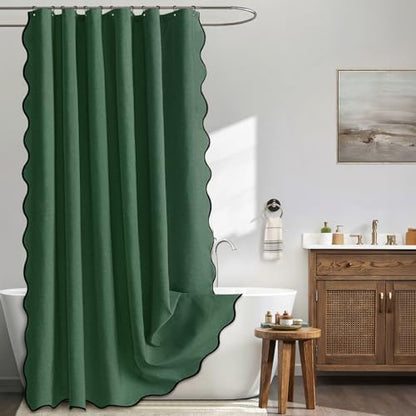 MIULEE 72"x84" Extra Long Scalloped Linen Shower Curtain Dark Green