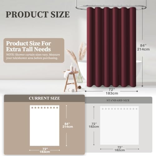 BTTN Long Linen Textured Waterproof Shower Curtain Set, 72x84, Burgundy