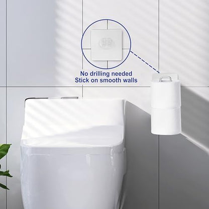 Bathroom Toilet Paper Holder with Storage Extra 2 Rolls, Over the Tank Toilet Paper Holder Wall Mount, Small Restroom Organizer, Adhesive RV Tissue Storage, Stainless Steel, Silver, 1PC