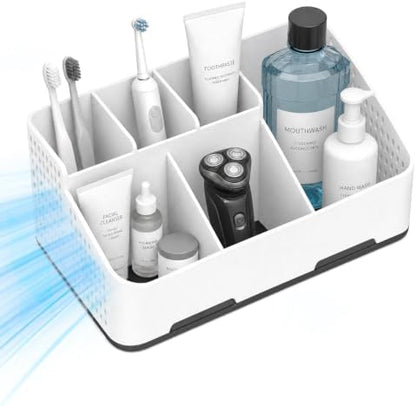 TQRR Bathroom Counter Organizer with Drainage, 6 Slots Toothbrush Holders