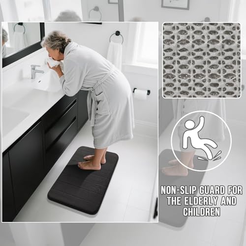 Yimobra Memory Foam Bathroom Mat Set, 31.5 x 20 & 24 x 20 in, Black