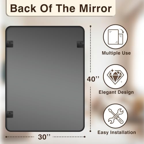 Vanity Bathroom Mirror, 40”x30” Black Bathroom Mirror for Over Sink