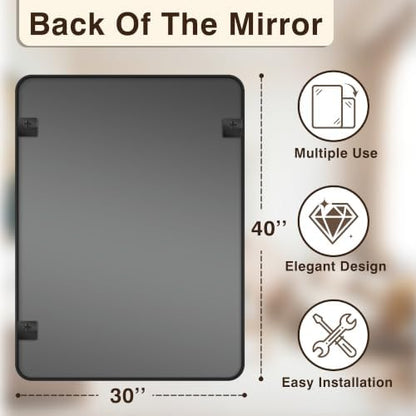 Vanity Bathroom Mirror, 40”x30” Black Bathroom Mirror for Over Sink
