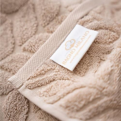 BAGNO MILANO Turkish Cotton Bath Towels, Hand Towels - Soft Plush Jacquard Collection - Highly Absorbent Towel Set (Sand Beige, 4 Pcs Hand Towel Set)