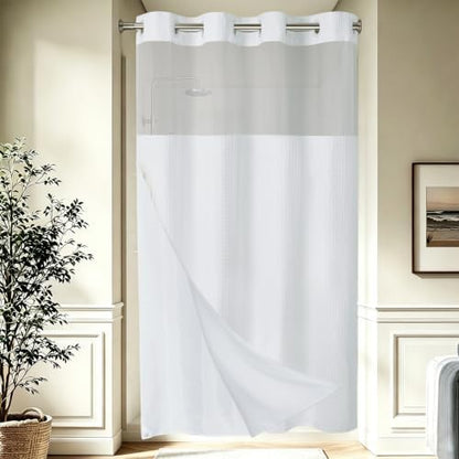 EUTXL Heavyweight No Hook Shower Curtain with Liner, White, 54x80