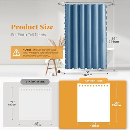 BTTN 72x96 Boho Scalloped Linen Textured Shower Curtain Set, MoonlightBlue