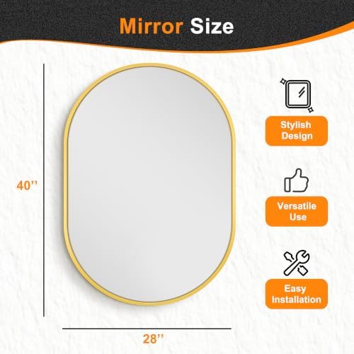 Delma 40x28 Gold Oval Bathroom Mirror for Over Sink, Aluminum Frame