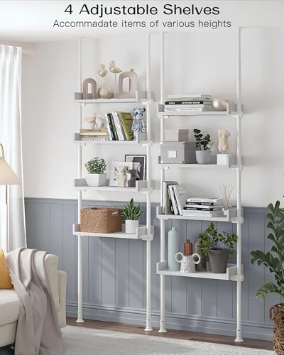 ALLZONE Bathroom Organizer, Over The Toilet Storage, 4-Tier Adjustable Wood Shelves for Small Rooms, Saver Space Rack, Narrow Cabinet, 92 to 116 Inches Tall, White