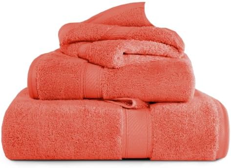 SUPERIOR Egyptian Cotton Ultra Plush & Absorbent, 3 Piece Set, Coral