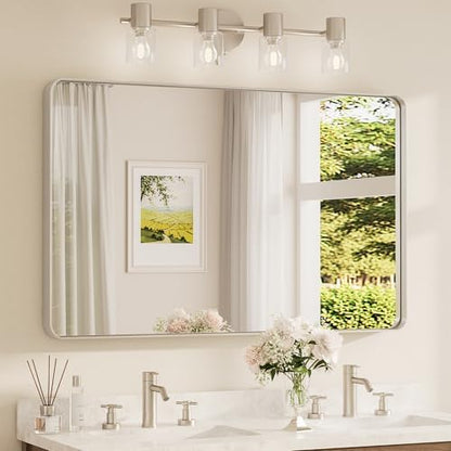 TETOTE Brushed Nickel Bathroom Mirror 48 x 30 Inch for Vanity Metal Framed Mirror Modern Farmhouse for Living Room Entryway(Horizontal/Vertical)