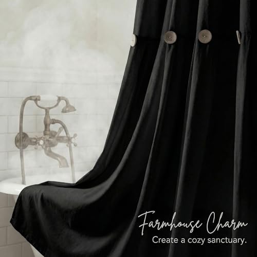Farmhouse Shower Curtain Linen Button Rustic Black 72" W x 72" L