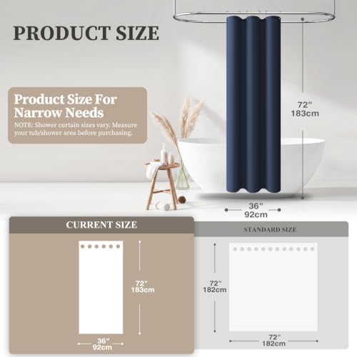 BTTN Stall Linen Textured Waterproof Shower Curtain Set, 36x72, Navy Blue