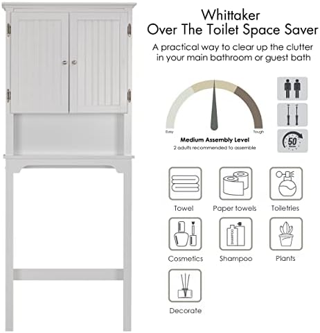 UTEX Over The Toilet Storage Cabinet, White Bathroom Organizer with Doors