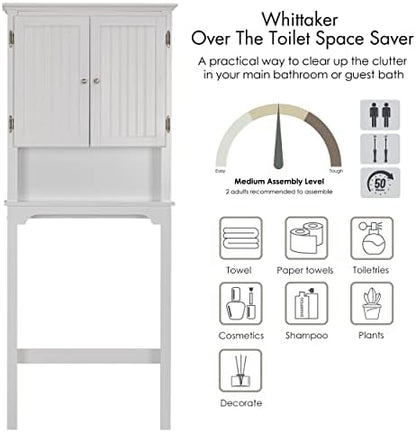 UTEX Over The Toilet Storage Cabinet, White Bathroom Organizer with Doors