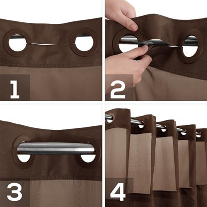 River Dream No Hook Shower Curtain with Snap-in Liner Set, Brown, 71x74