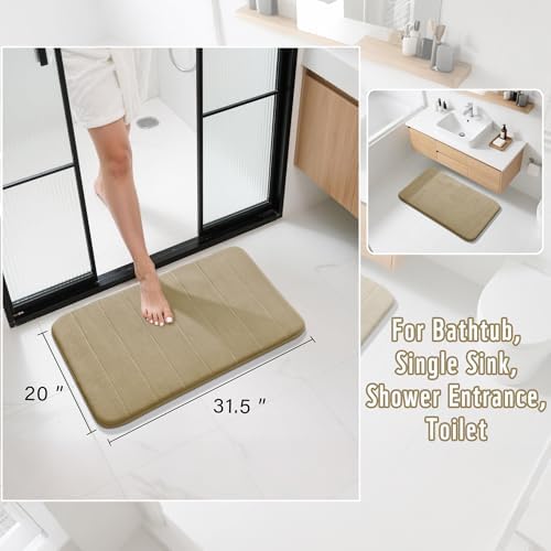 Yimobra Memory Foam Bath Mat, Super Soft Absorbent Bathroom Rug Non Slip 31.5x20 Inch, Quick Dry, Machine Washable Floor Carpet for Tub Shower, Home Decor Accessories, Light Tan