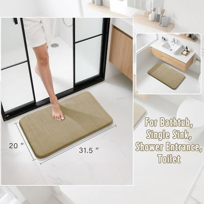 Yimobra Memory Foam Bath Mat, Super Soft Absorbent Bathroom Rug Non Slip 31.5x20 Inch, Quick Dry, Machine Washable Floor Carpet for Tub Shower, Home Decor Accessories, Light Tan