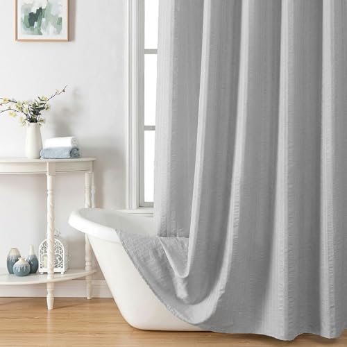 Aiyufeng Moga Extra Long Light Gray Shower Curtain 96 Inch Long, Embossed Texture Fabric Bathroom Shower Curtain, Large Hotel Bath Curtain with 12 Holes, 72Wx96H, Pale Gray
