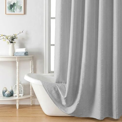Aiyufeng Moga Extra Long Light Gray Shower Curtain 96 Inch Long, Embossed Texture Fabric Bathroom Shower Curtain, Large Hotel Bath Curtain with 12 Holes, 72Wx96H, Pale Gray